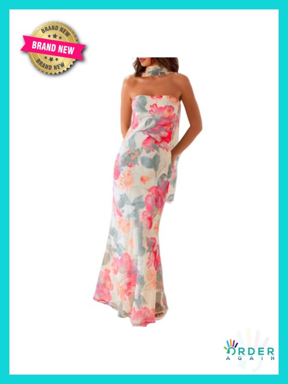 Y2K Floral Strapless Tube Maxi Dress w Scarf Mesh Bodycon Backless - Picture 1 of 6